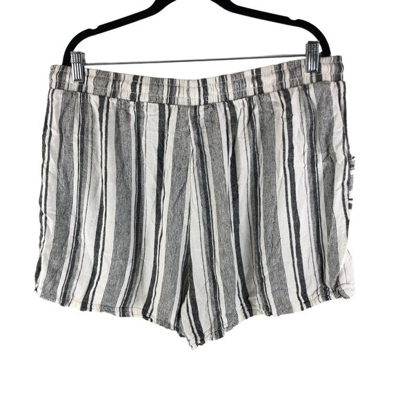 Time And Tru Womens Striped Linen Blend Shorts Black White XXL - Picture 2 of 4